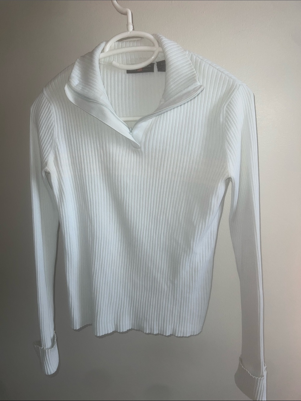Polo by Ralph Lauren White Ribbed Long Sleeve Zip Polo Top